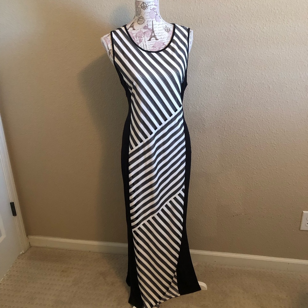 Chico's Black and White Striped Maxi Dress
